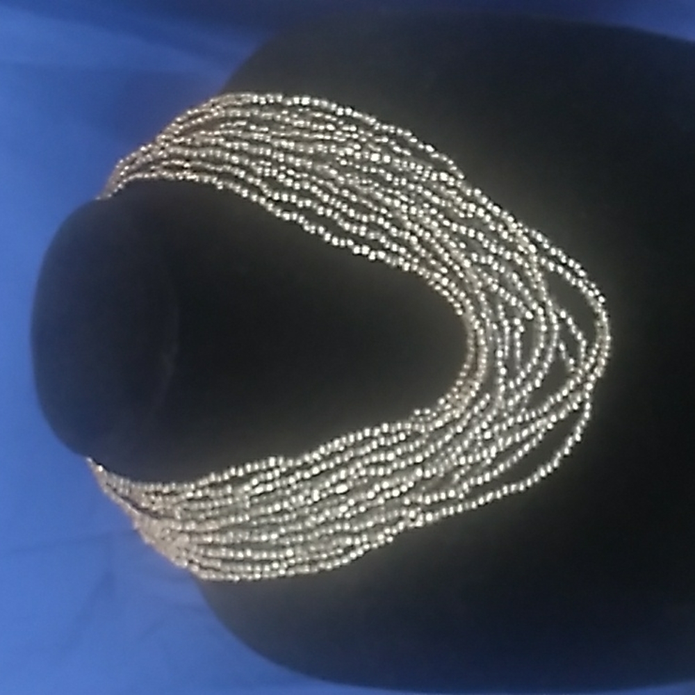 Lustrous Layered Black and Silver Seed Bead Necklace with Natural Horn Toggle